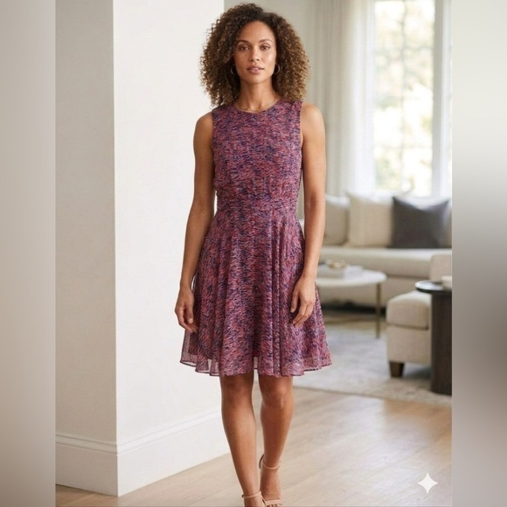 French Connection Women’s US 6 Pink Blue Abstract Floral A Line Dress UK 10 S